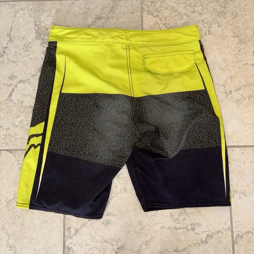 Fox Racing Men's Board Shorts Swim Trunks Size 32 Neon Yellow Grey MX SX Racing